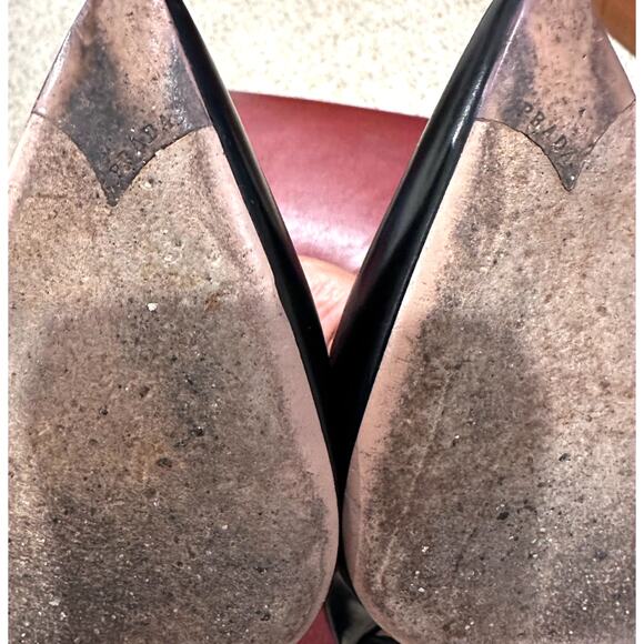 Prada Spazzolato Basi Nero black women's pumps gold heels size 36 authentic - Picture 9 of 12